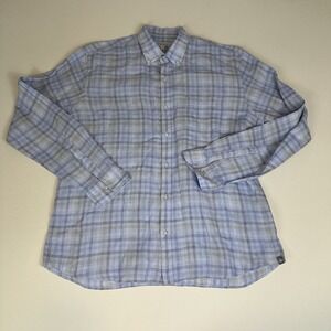 Peter Millar Shirt Mens‎ XL Long Sleeve Button Up Plaid 100% Linen Blue